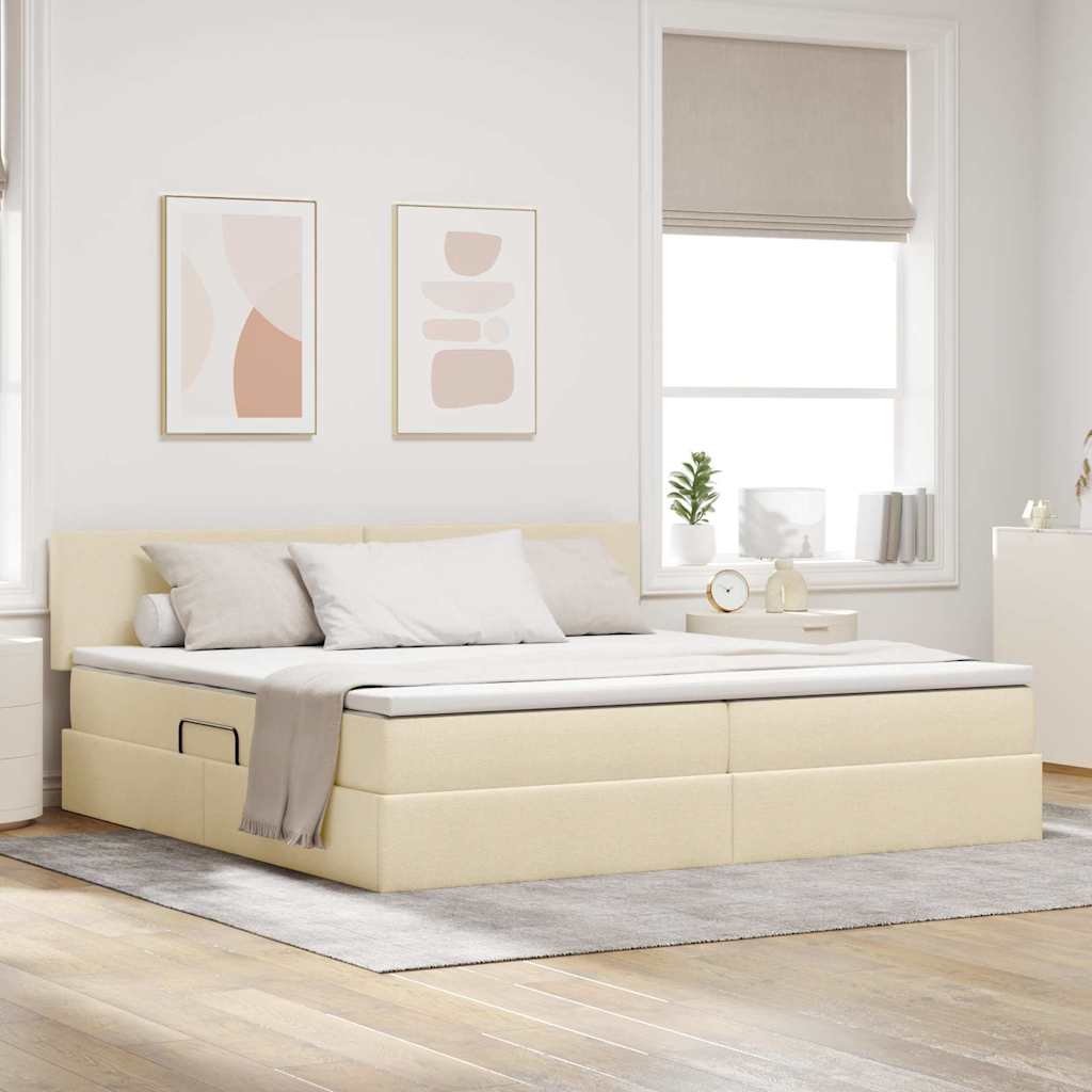 Letto con contenitore e materasso Crema 200 x 200 cm