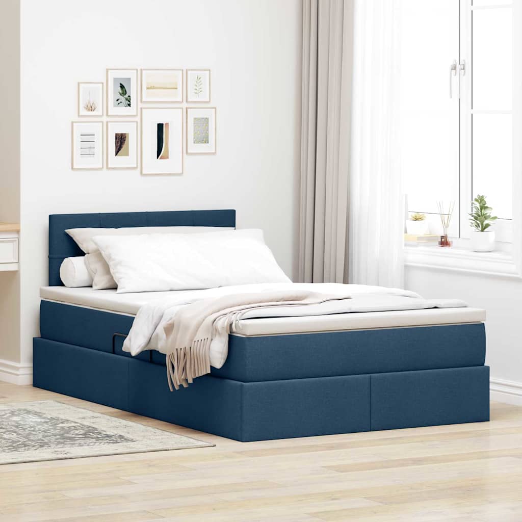 Letto con contenitore e materasso con testiera Blu 120 x 200 cm | homemem39