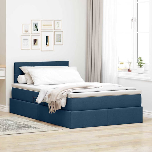 Letto con contenitore e materasso con testiera Blu 120 x 200 cm | homemem39