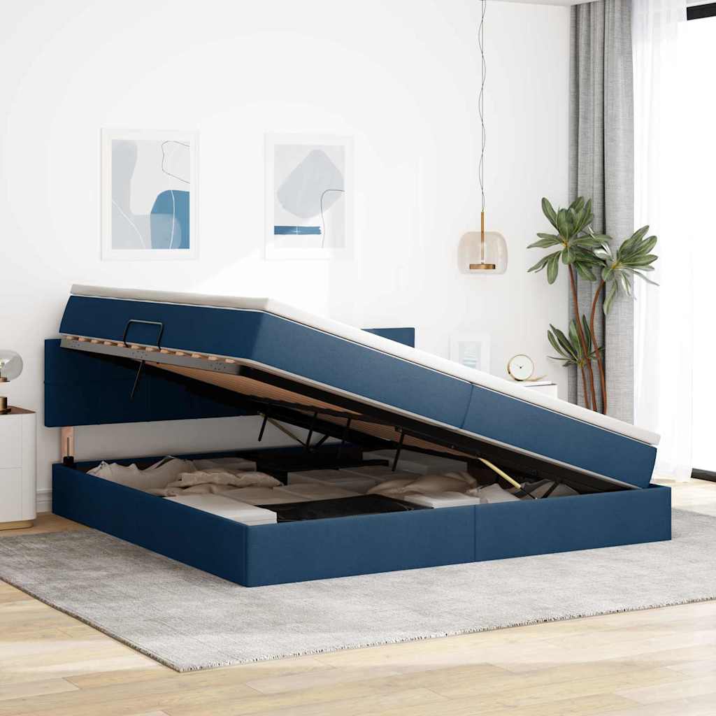 Letto con contenitore e materasso con testiera Blu 200 x 200 cm | homemem39