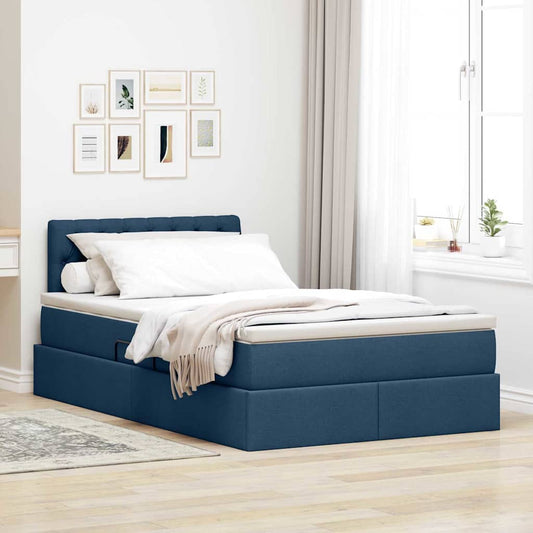 Letto con contenitore e materasso con testiera Blu 120 x 190 cm | homemem39