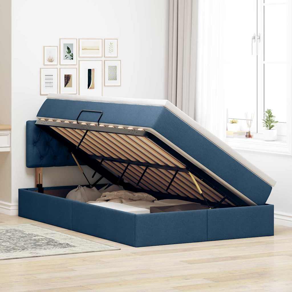 Letto con contenitore e materasso con testiera Blu 120 x 200 cm | homemem39