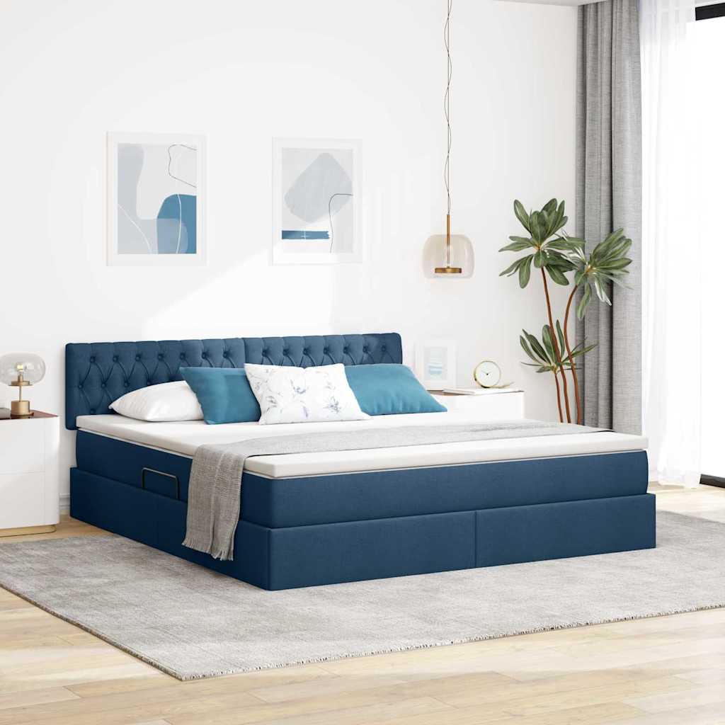 Letto con contenitore e materasso con testiera Blu 160 x 200 cm | homemem39