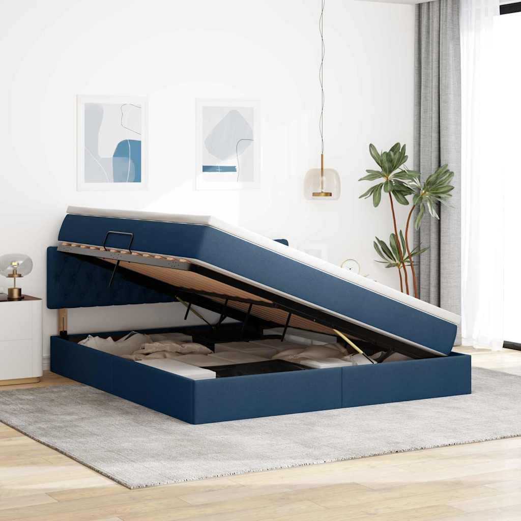 Letto con contenitore e materasso con testiera Blu 180 x 200 cm | homemem39