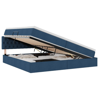 Letto con contenitore e materasso con testiera Blu 200 x 200 cm | homemem39