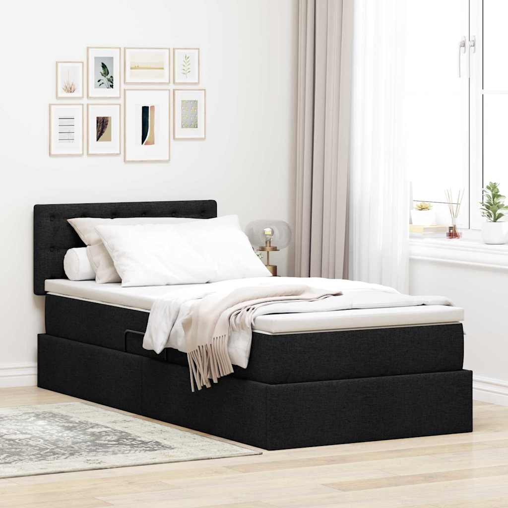 Letto con contenitore e materasso con testiera Nero 90 x 200 cm | homemem39