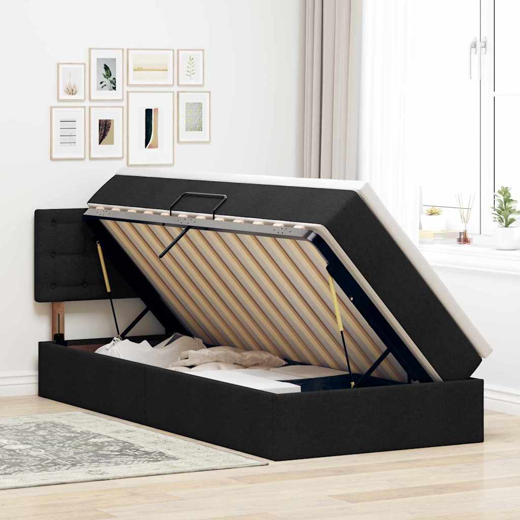 Letto con contenitore e materasso con testiera Nero 90 x 200 cm | homemem39