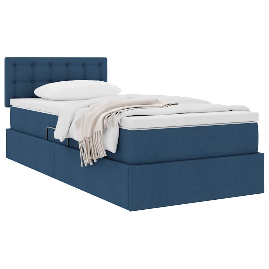 Letto con contenitore e materasso con testiera Blu 100 x 200 cm | homemem39