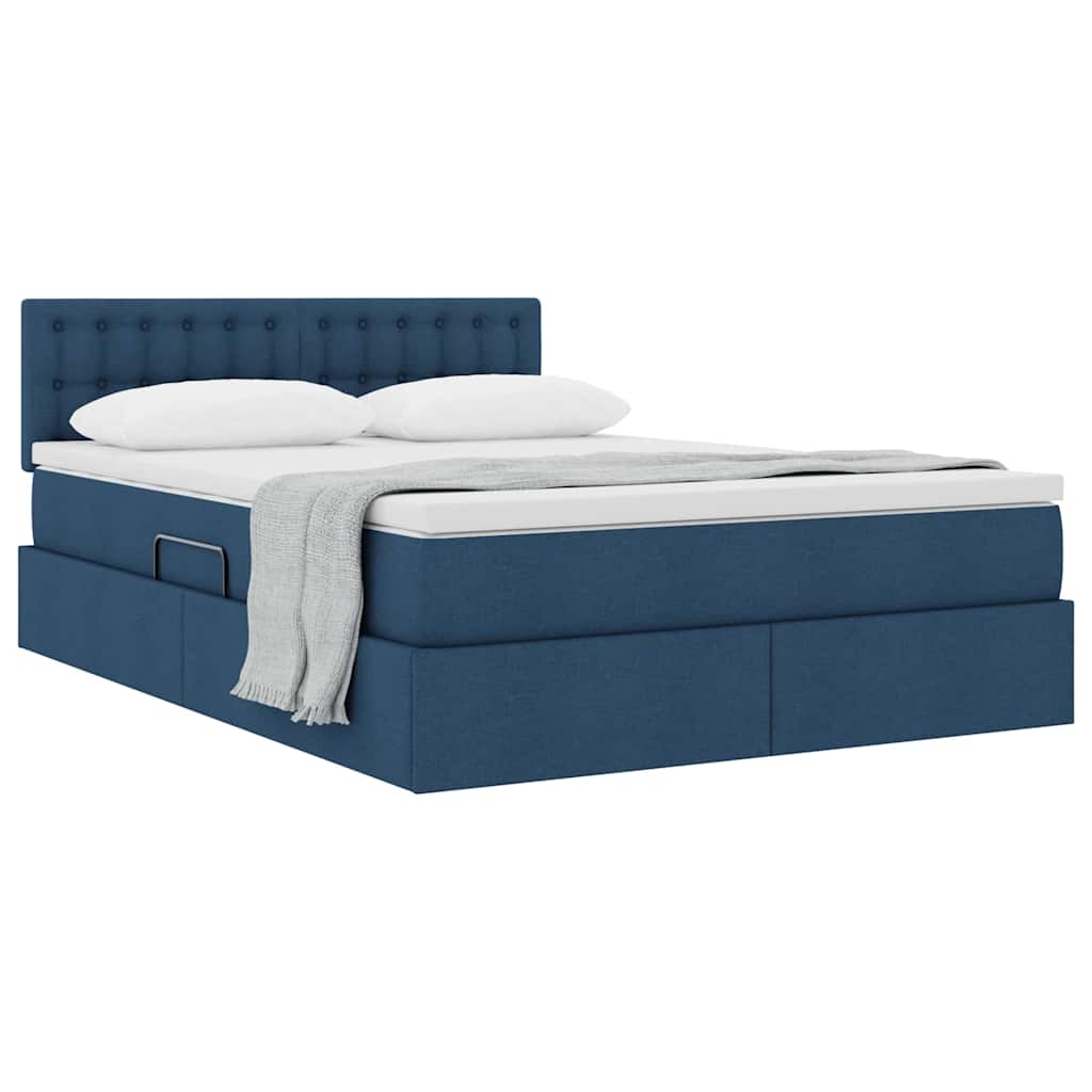 Letto con contenitore e materasso con testiera Blu 140 x 190 cm