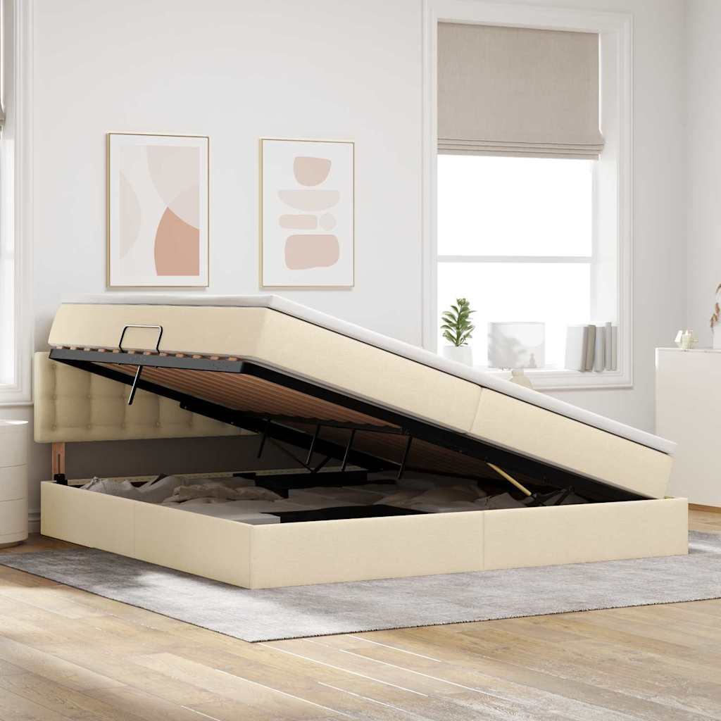 Letto con contenitore e materasso Crema 200 x 200 cm | homemem39