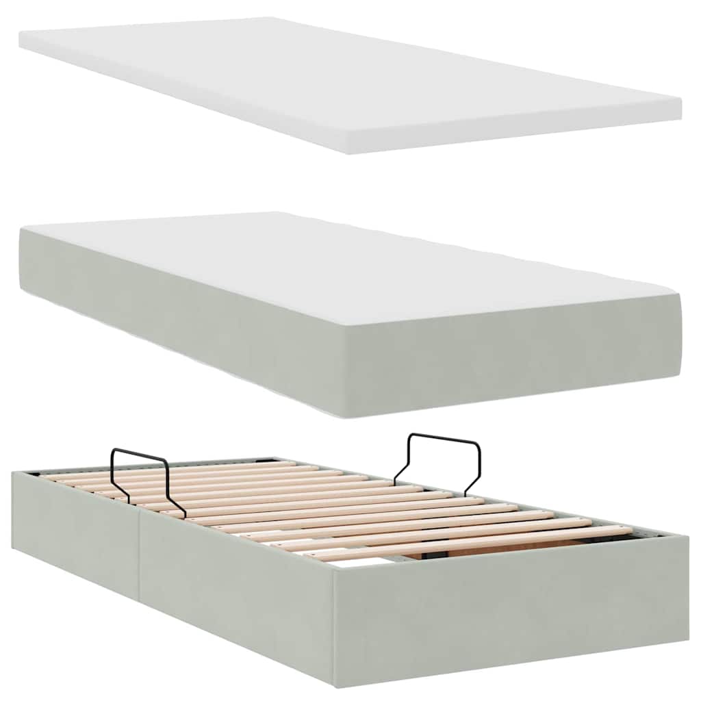 Letto con Contenitore Grigio chiaro 90 x 190 cm Velluto