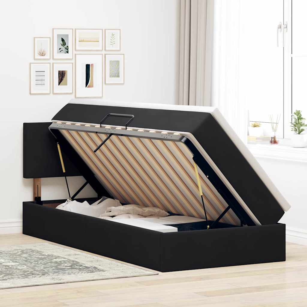 Letto con Contenitore con materasso Nero 90 x 200 cm Velluto