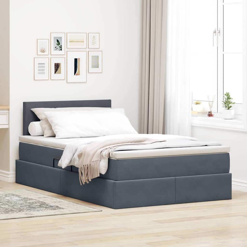 Letto con Contenitore Grigio scuro 120 x 190 cm Velluto | homemem39