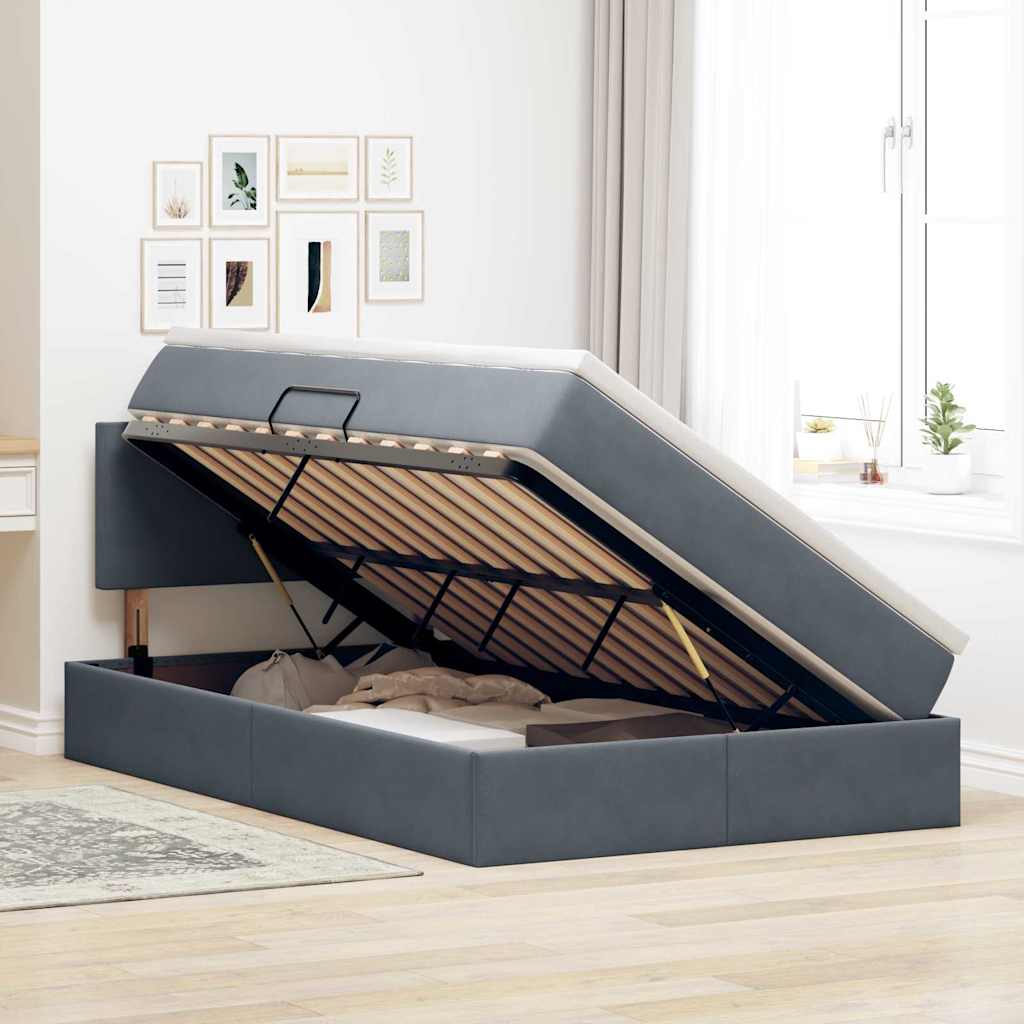 Letto con Contenitore Grigio scuro 120 x 200 cm Velluto | homemem39