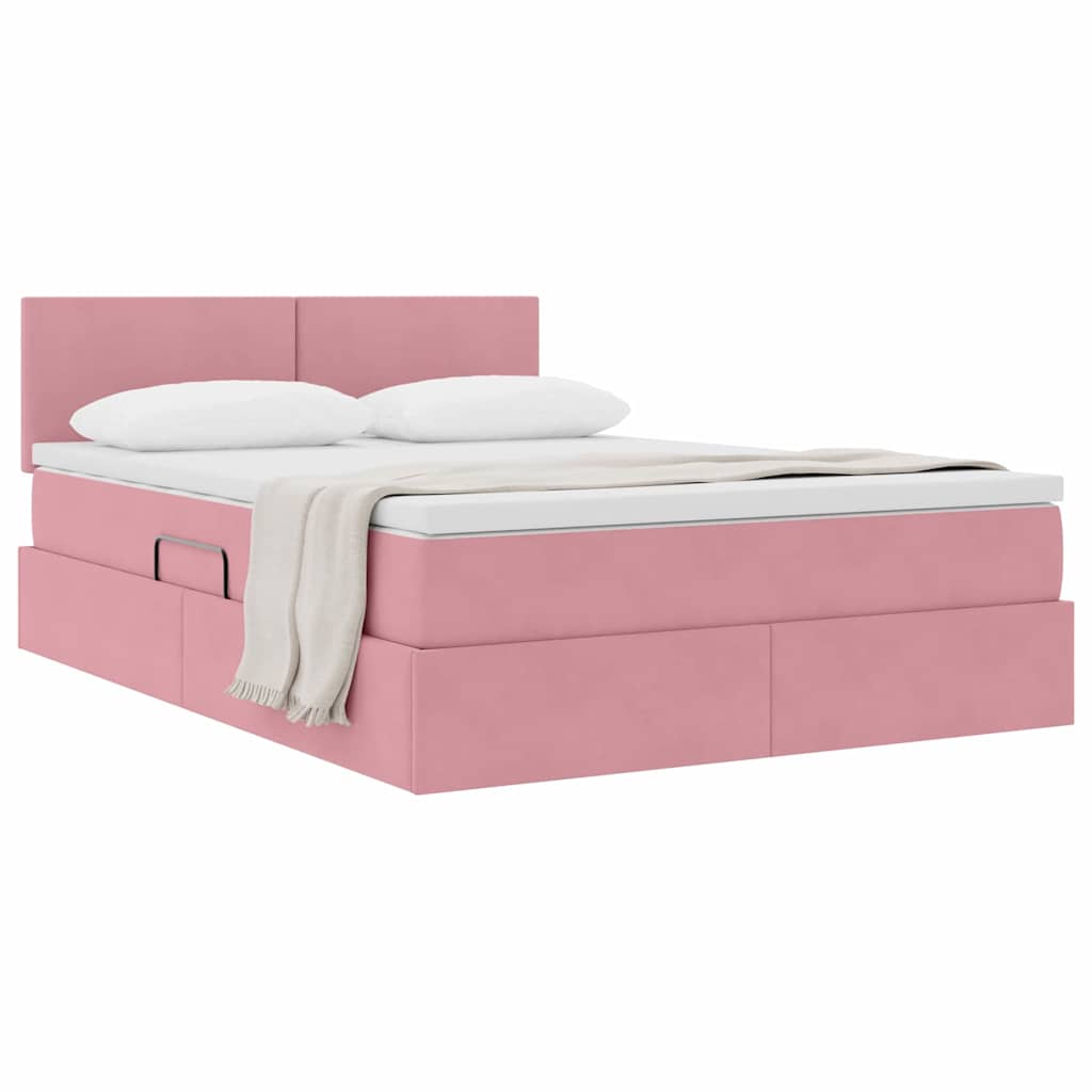 Letto con Contenitore con materasso Rosa 140 x 190 cm Velluto | homemem39