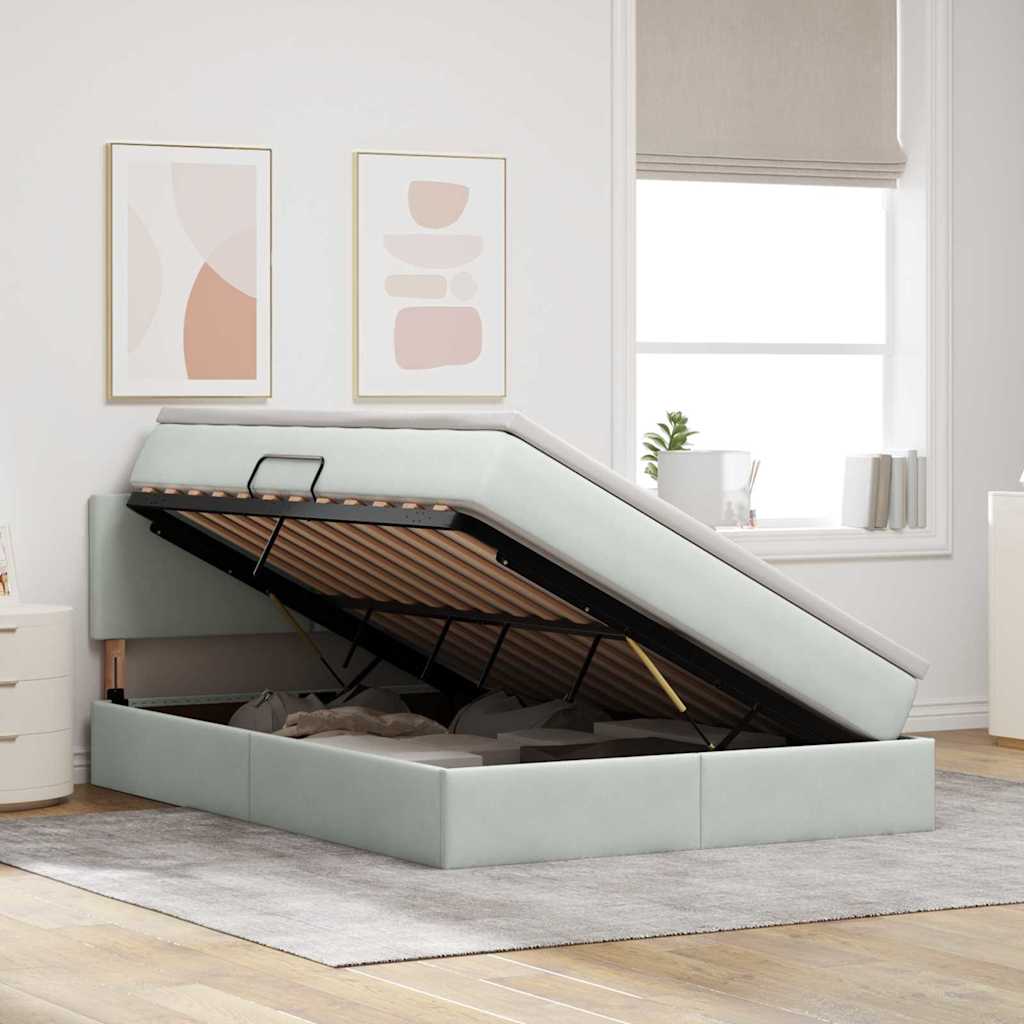 Letto con Contenitore Grigio chiaro 140 x 200 cm Velluto | homemem39
