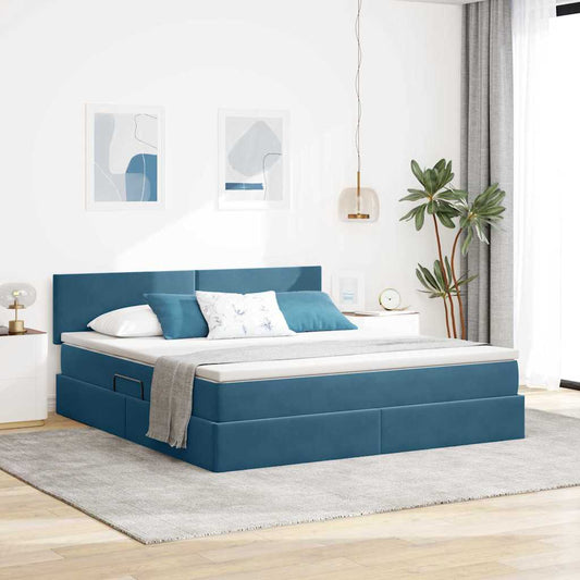 Letto con Contenitore Blu Scuro 160 x 200 cm Velluto | homemem39