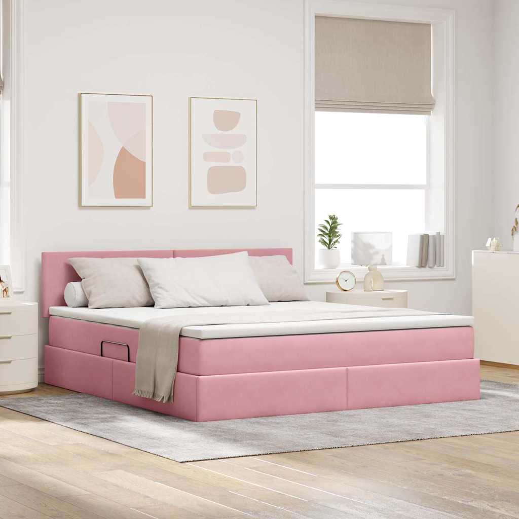 Letto con Contenitore con materasso Rosa 160 x 200 cm Velluto