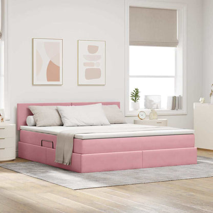 Letto con Contenitore con materasso Rosa 160 x 200 cm Velluto