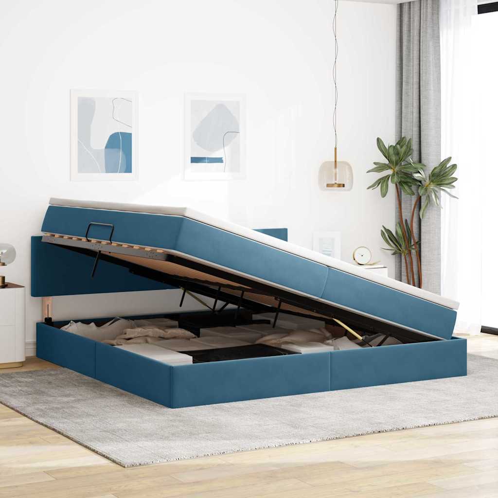 Letto con Contenitore Blu Scuro 200 x 200 cm Velluto | homemem39