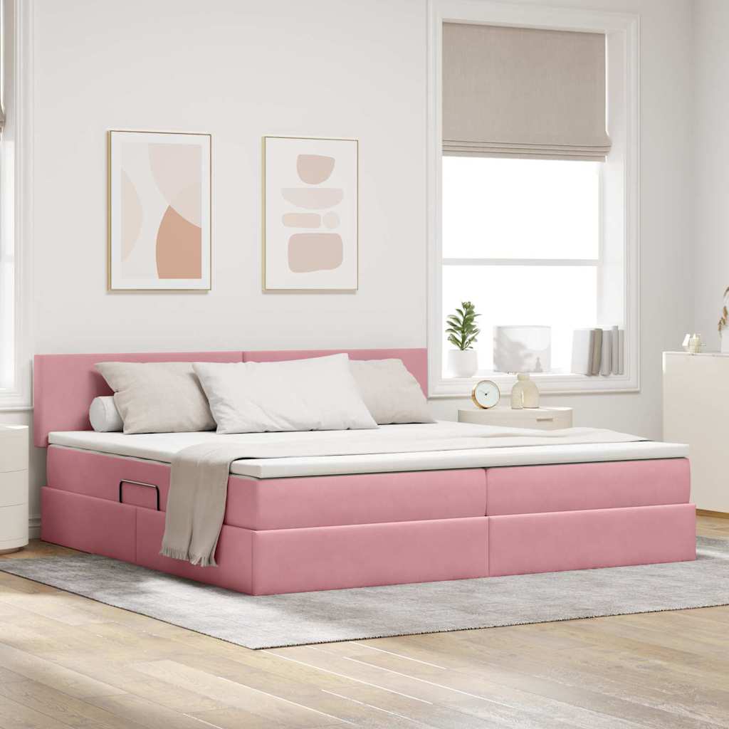 Letto con Contenitore con materasso Rosa 200 x 200 cm Velluto
