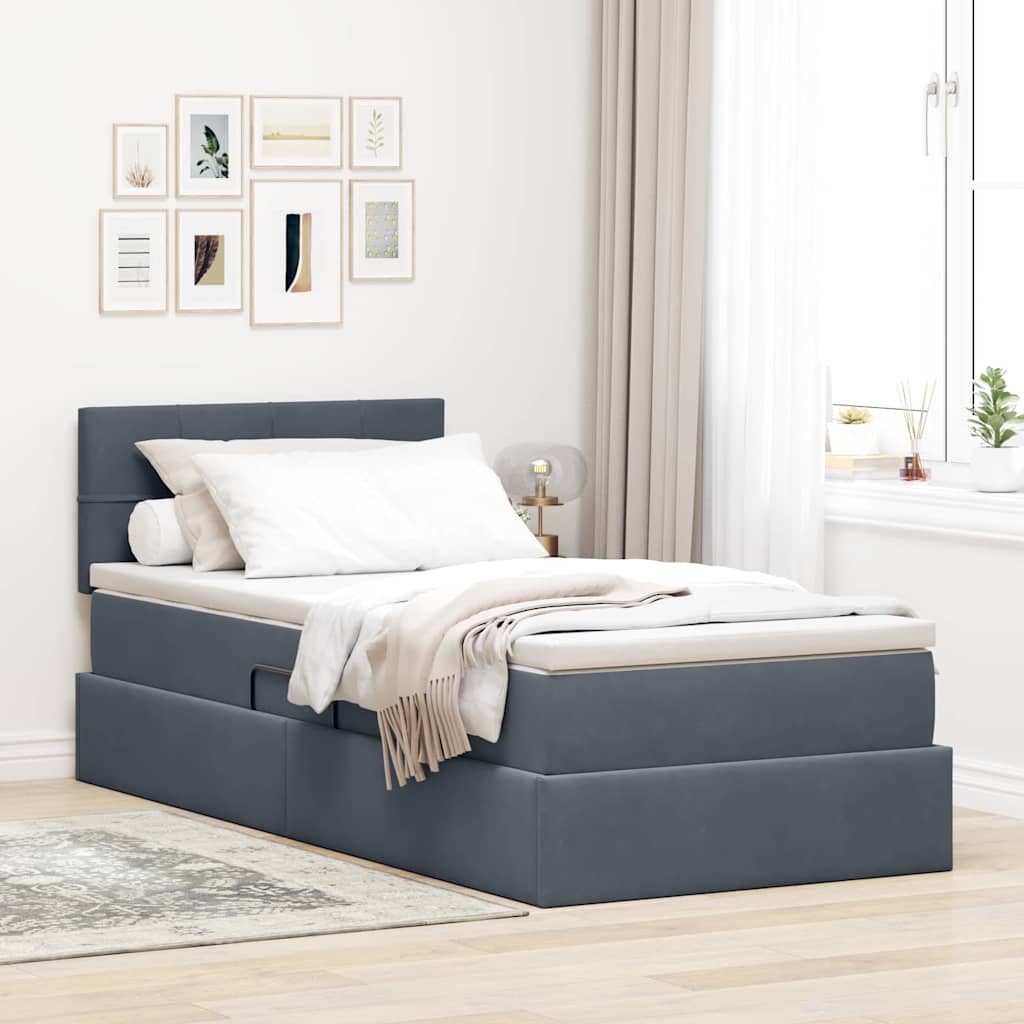Letto con Contenitore Grigio scuro 100 x 200 cm Velluto | homemem39