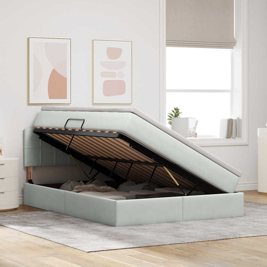 Letto con Contenitore Grigio chiaro 140 x 190 cm Velluto | homemem39