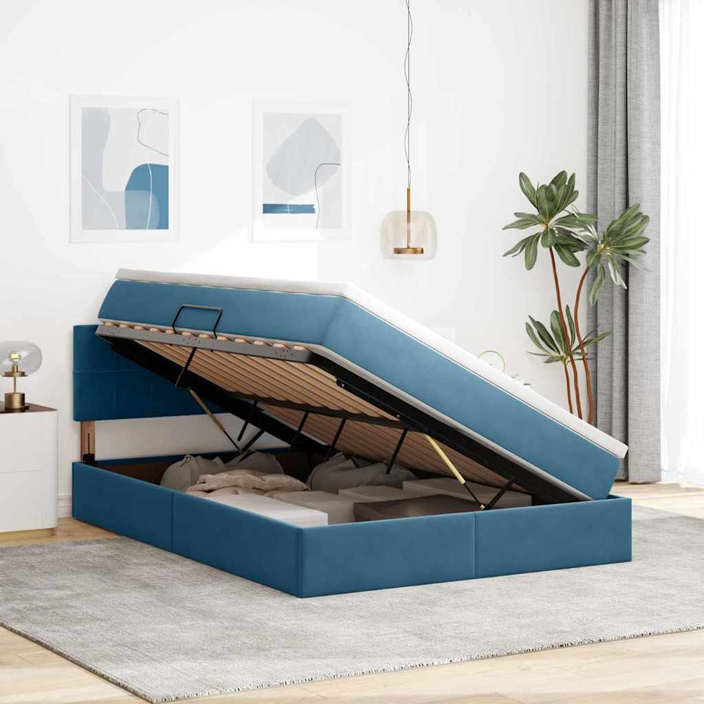 Letto con Contenitore Blu Scuro 140 x 190 cm Velluto | homemem39