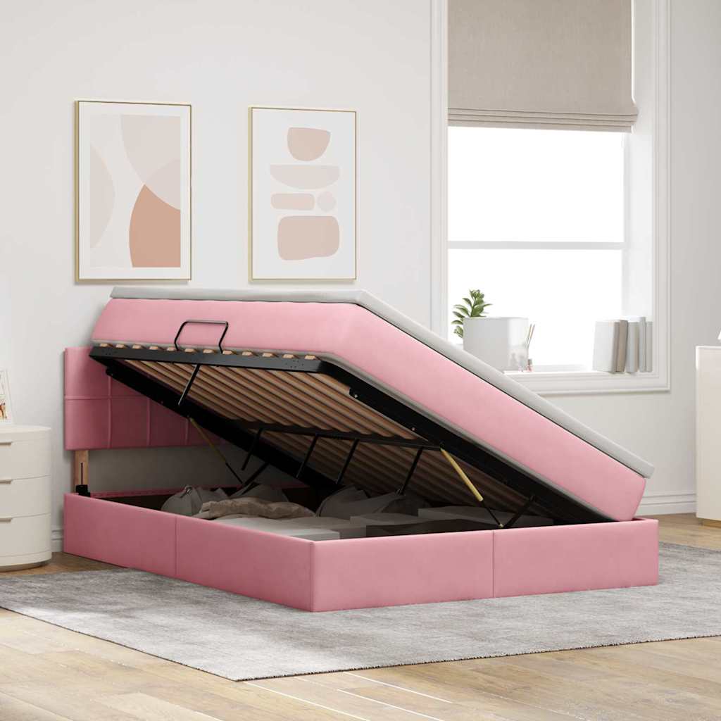 Letto con Contenitore con materasso Rosa 140 x 190 cm Velluto | homemem39