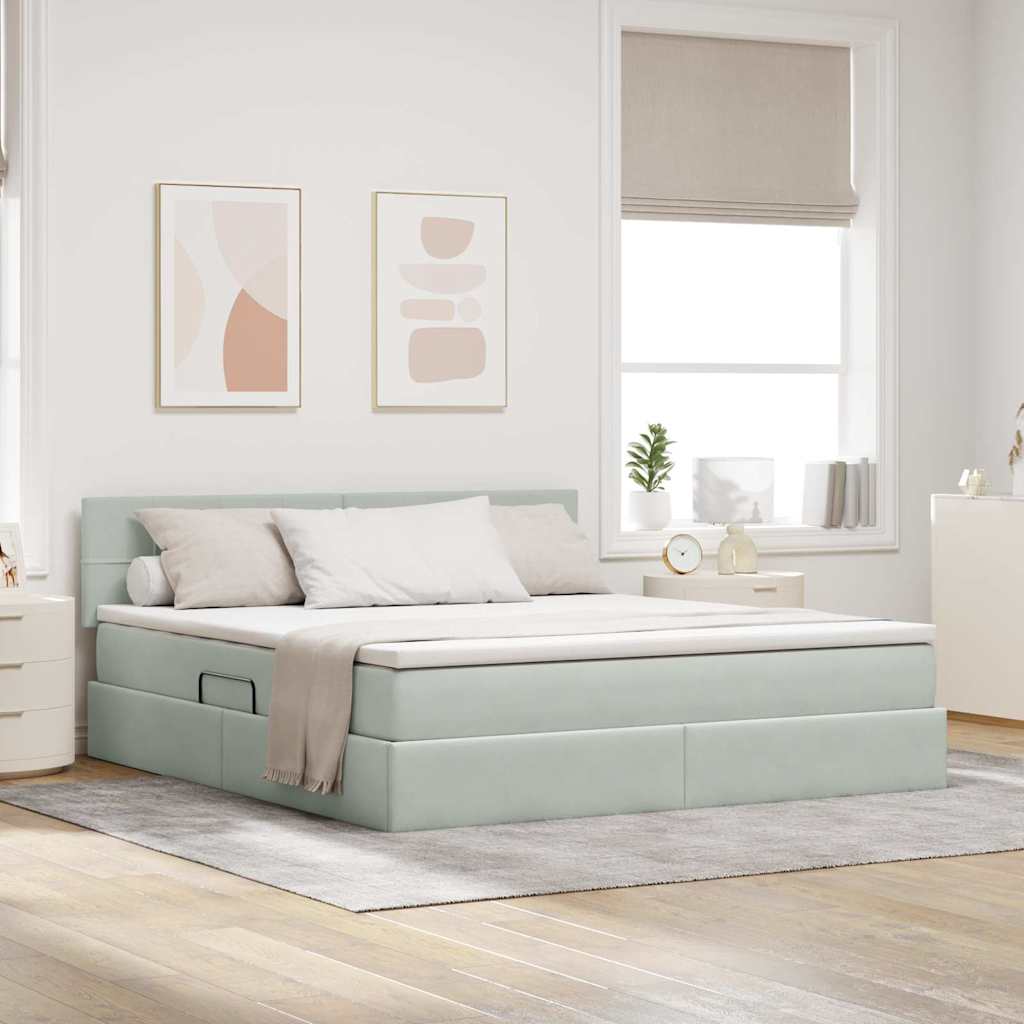 Letto con Contenitore Grigio chiaro 180 x 200 cm Velluto | homemem39