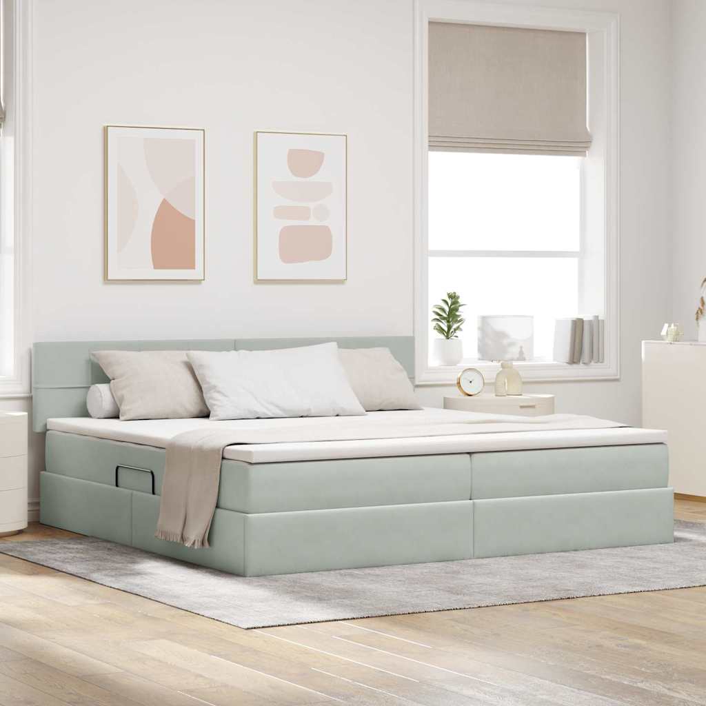 Letto con Contenitore Grigio chiaro 200 x 200 cm Velluto | homemem39