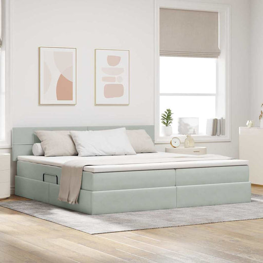 Letto con Contenitore Grigio chiaro 200 x 200 cm Velluto | homemem39
