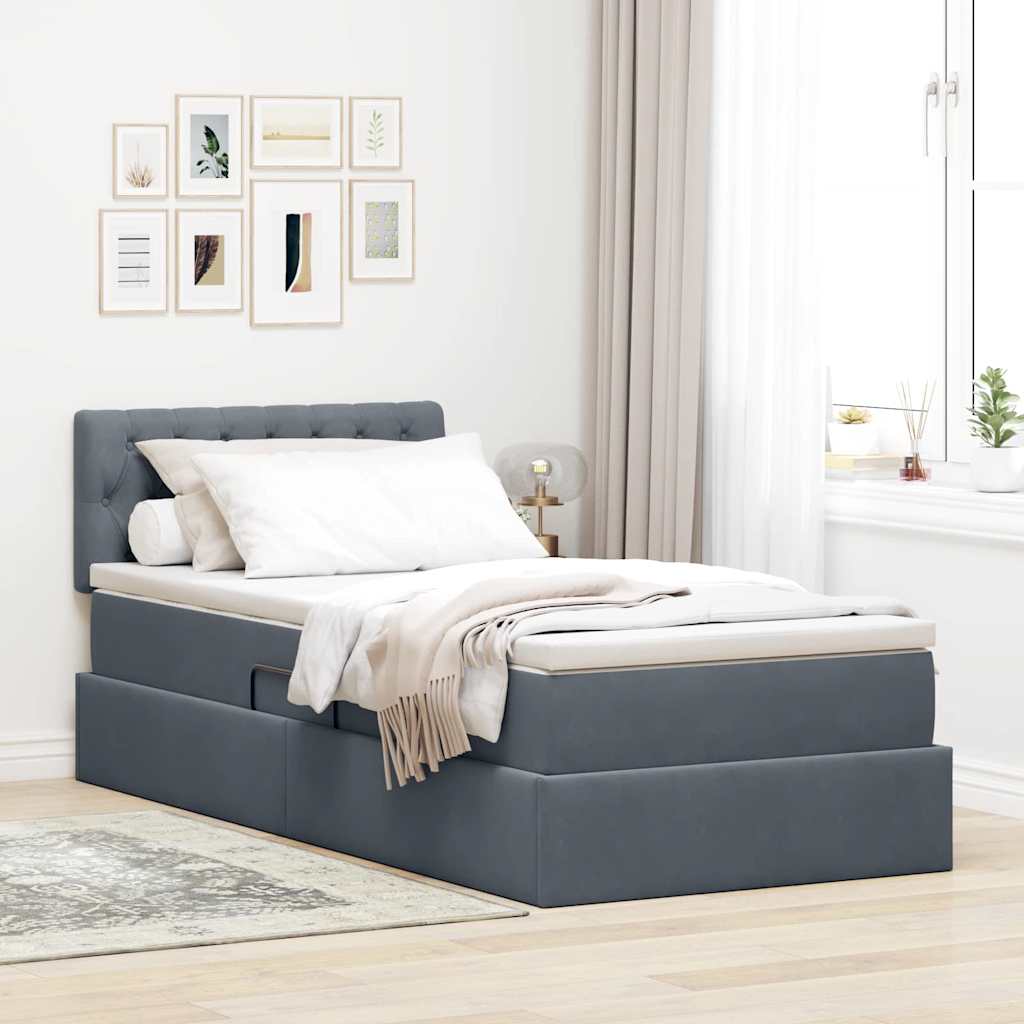 Letto con Contenitore Grigio scuro 100 x 200 cm Velluto | homemem39