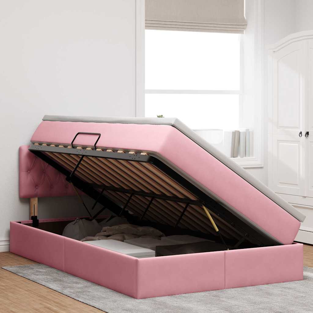 Letto con Contenitore con materasso Rosa 120 x 200 cm Velluto | homemem39