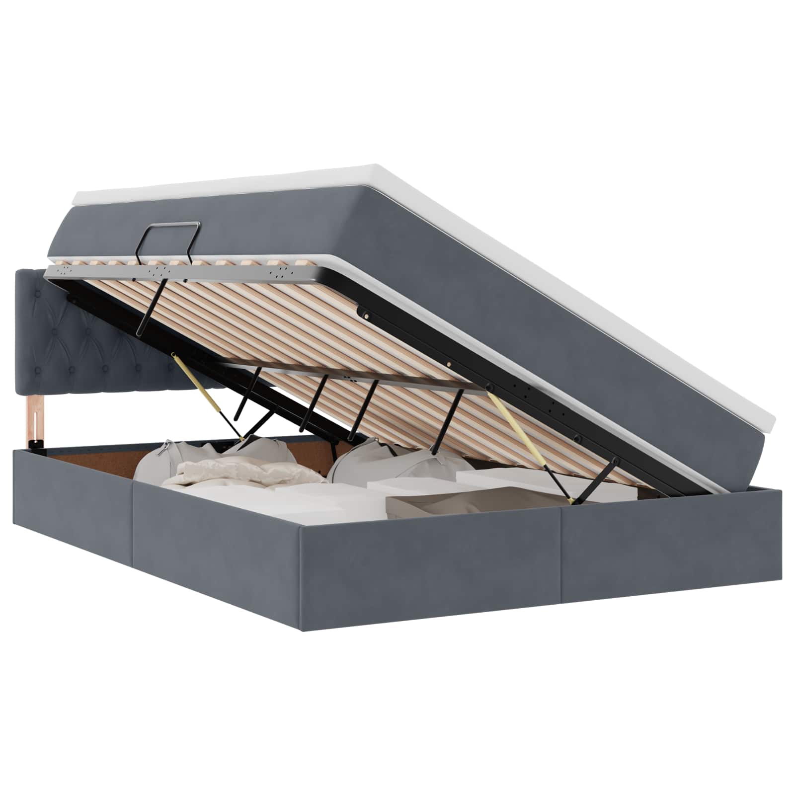 Letto con Contenitore Grigio scuro 140 x 190 cm Velluto | homemem39