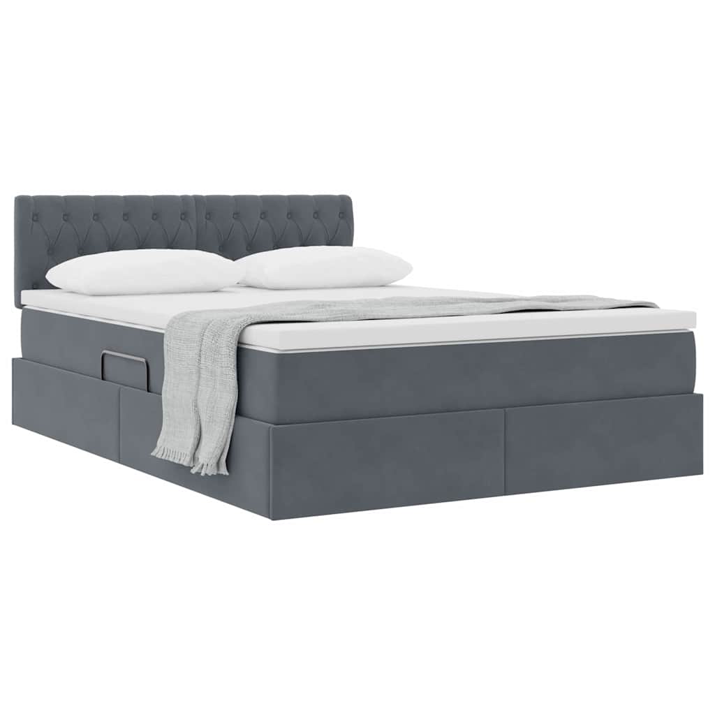 Letto con Contenitore Grigio scuro 140 x 190 cm Velluto | homemem39