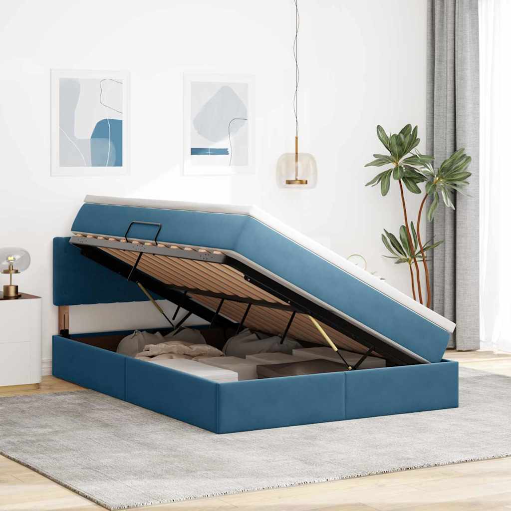 Letto con Contenitore Blu Scuro 140 x 190 cm Velluto | homemem39