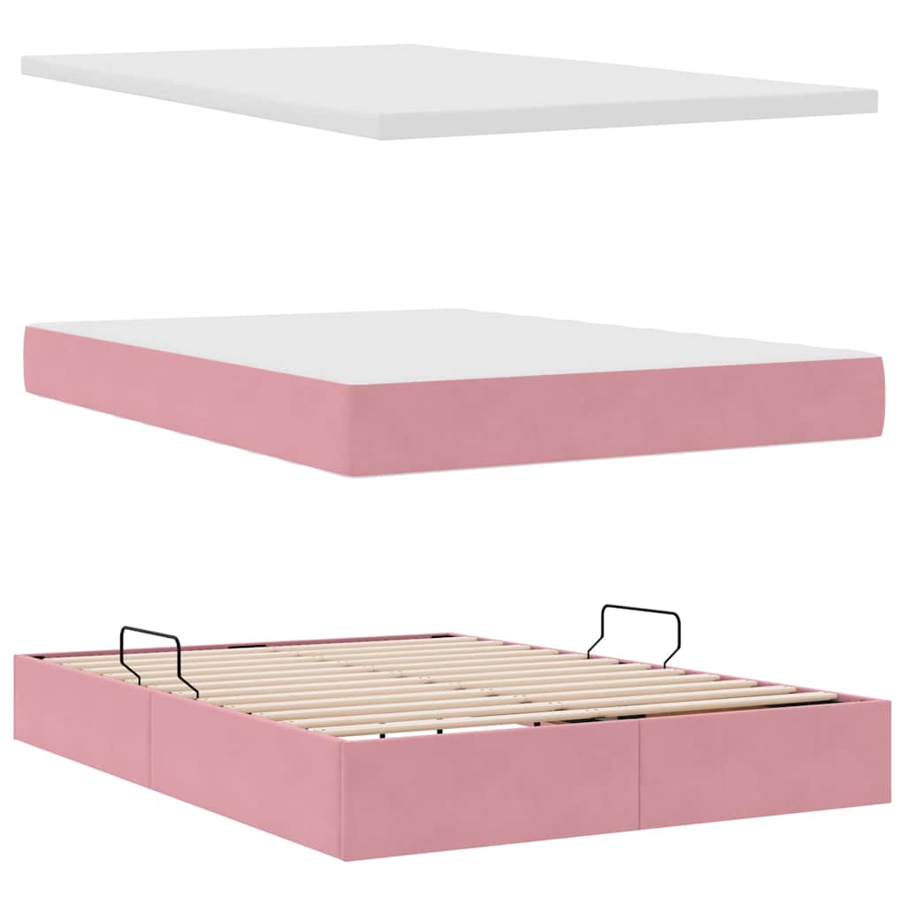 Letto con Contenitore con materasso Rosa 140 x 200 cm Velluto | homemem39