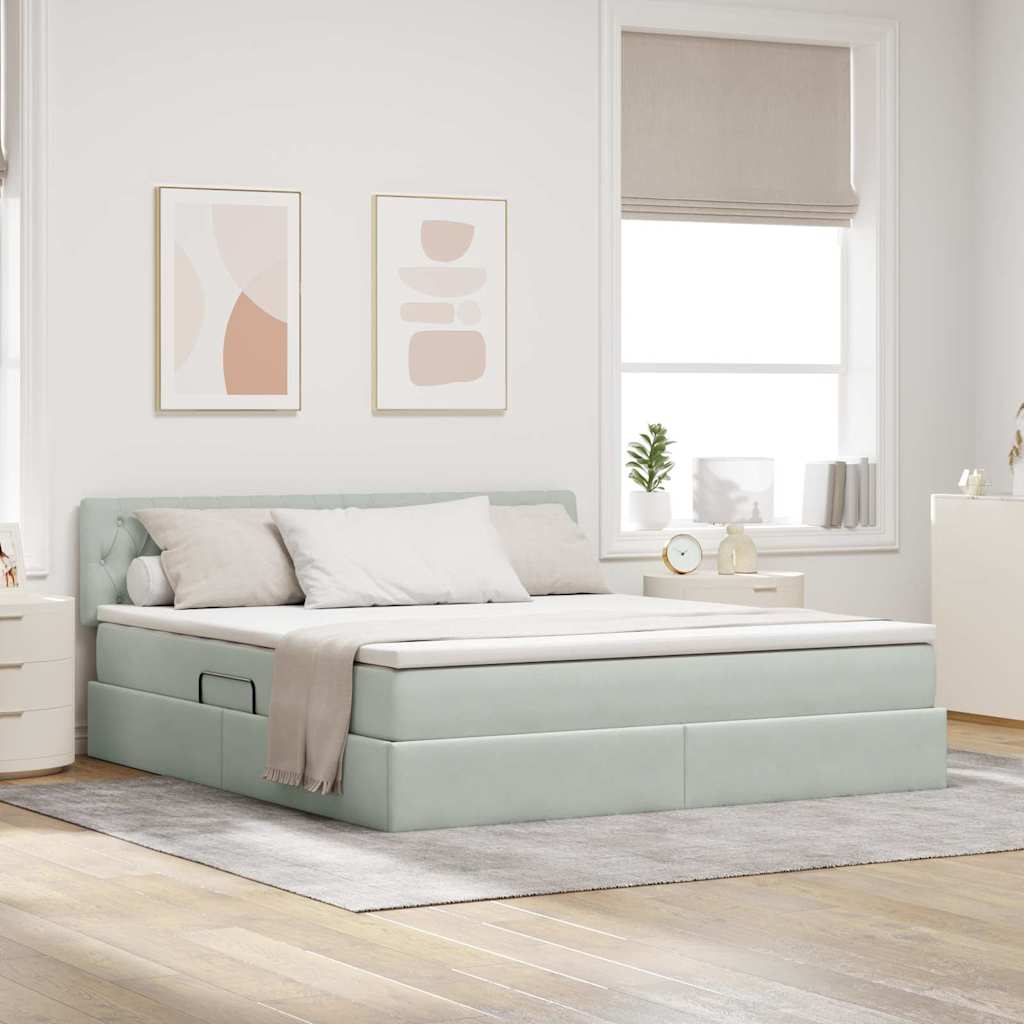 Letto con Contenitore Grigio chiaro 160 x 200 cm Velluto | homemem39