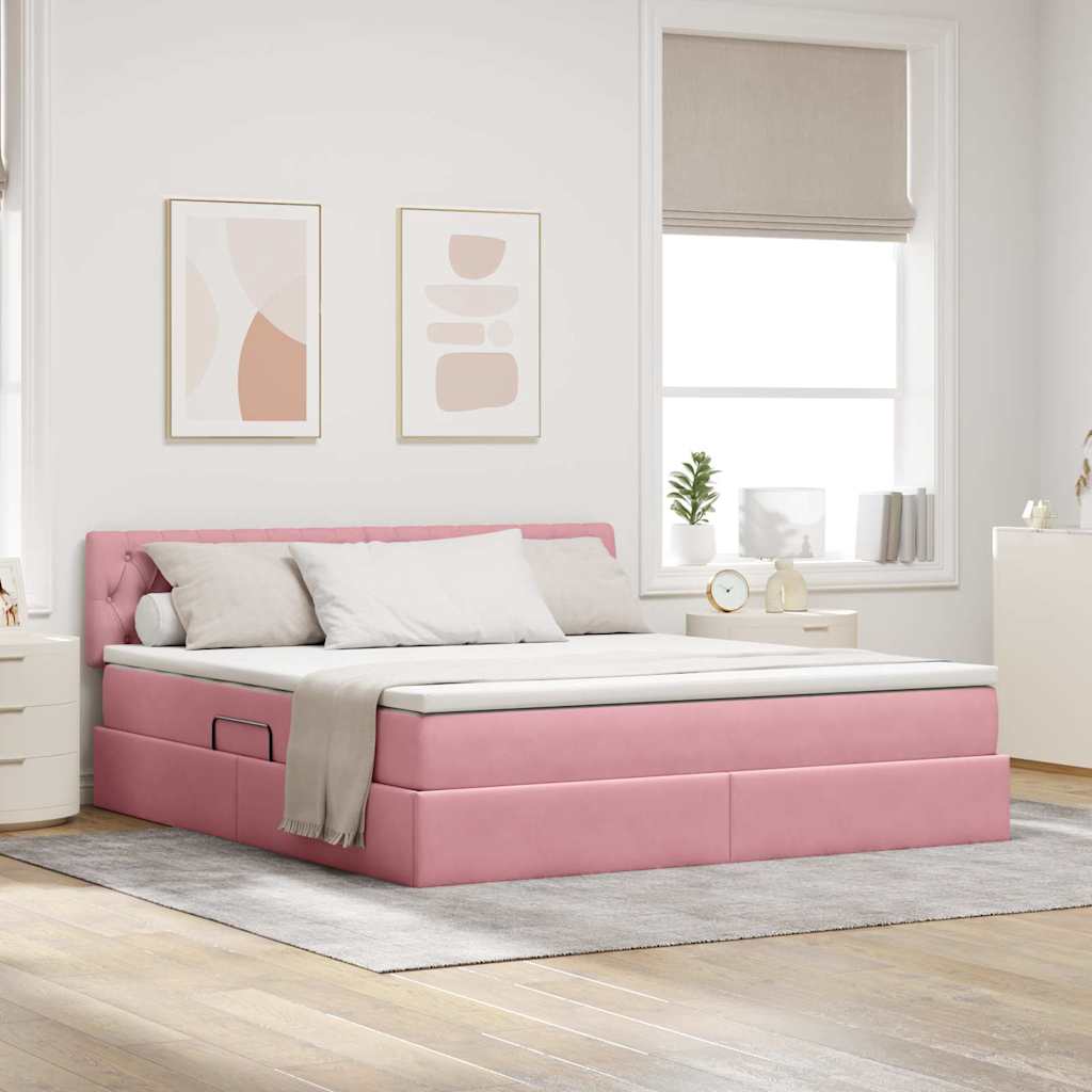 Letto con Contenitore con materasso Rosa 160 x 200 cm Velluto