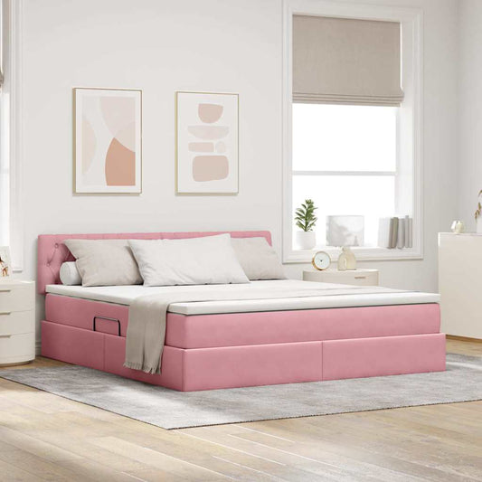 Letto con Contenitore con materasso Rosa 160 x 200 cm Velluto