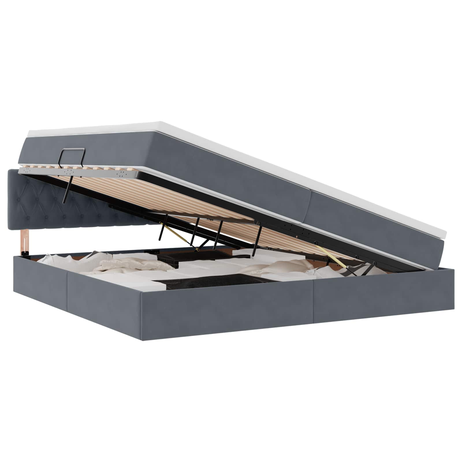 Letto con Contenitore Grigio scuro 200 x 200 cm Velluto | homemem39