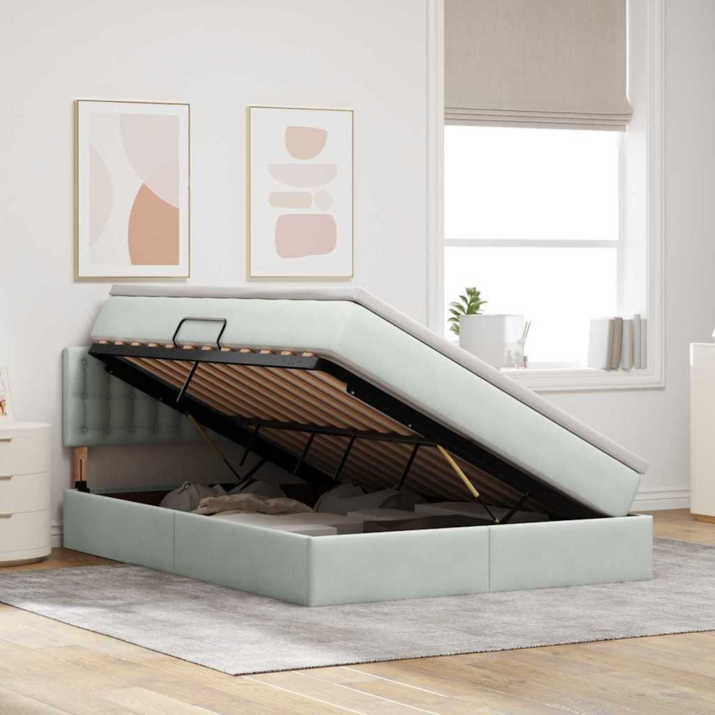 Letto con Contenitore Grigio chiaro 140 x 190 cm Velluto