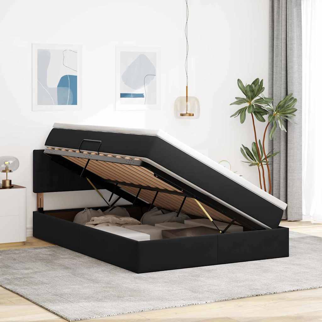 Letto con Contenitore con materasso Nero 140 x 190 cm Velluto