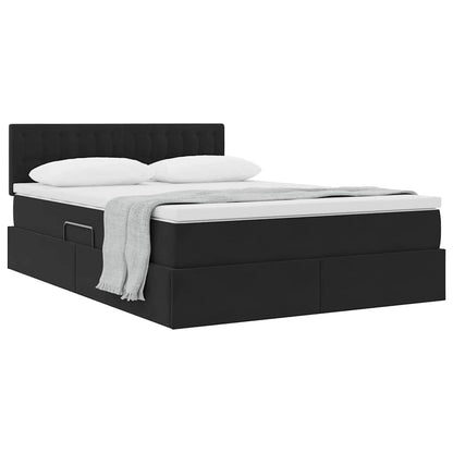 Letto con Contenitore con materasso Nero 140 x 190 cm Velluto