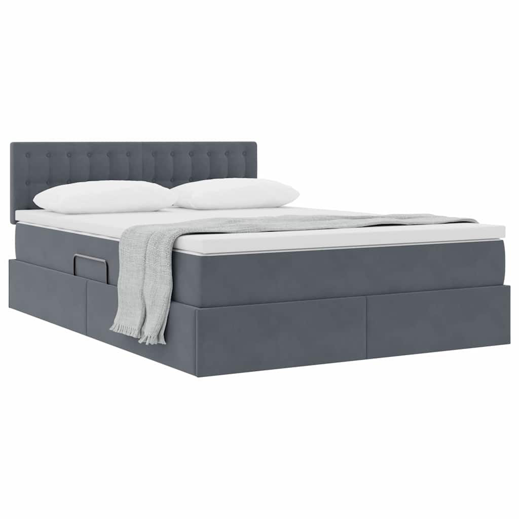 Letto con Contenitore Grigio scuro 140 x 200 cm Velluto | homemem39