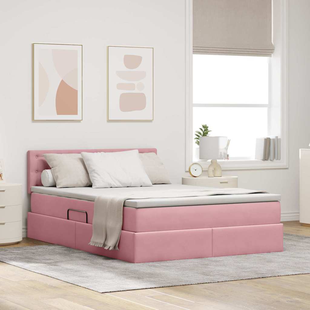 Letto con Contenitore con materasso Rosa 140 x 200 cm Velluto