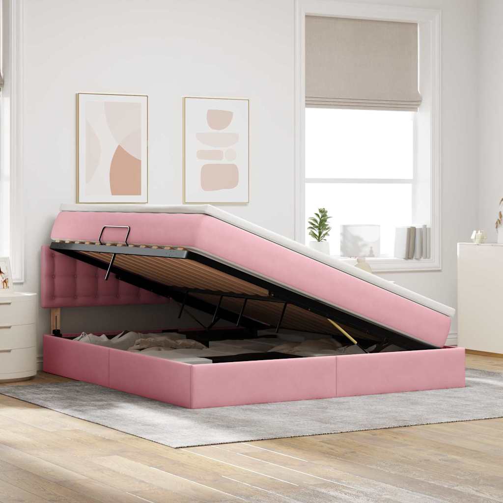 Letto con Contenitore con materasso Rosa 160 x 200 cm Velluto | homemem39