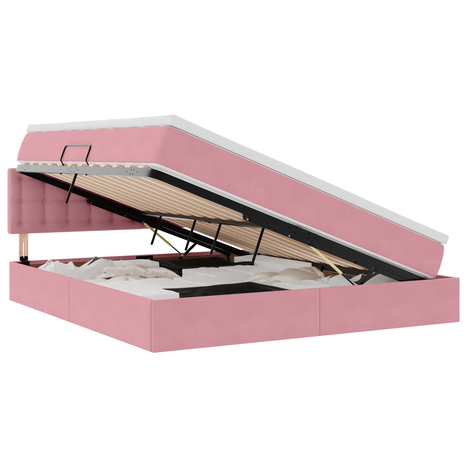 Letto con Contenitore con materasso Rosa 160 x 200 cm Velluto | homemem39