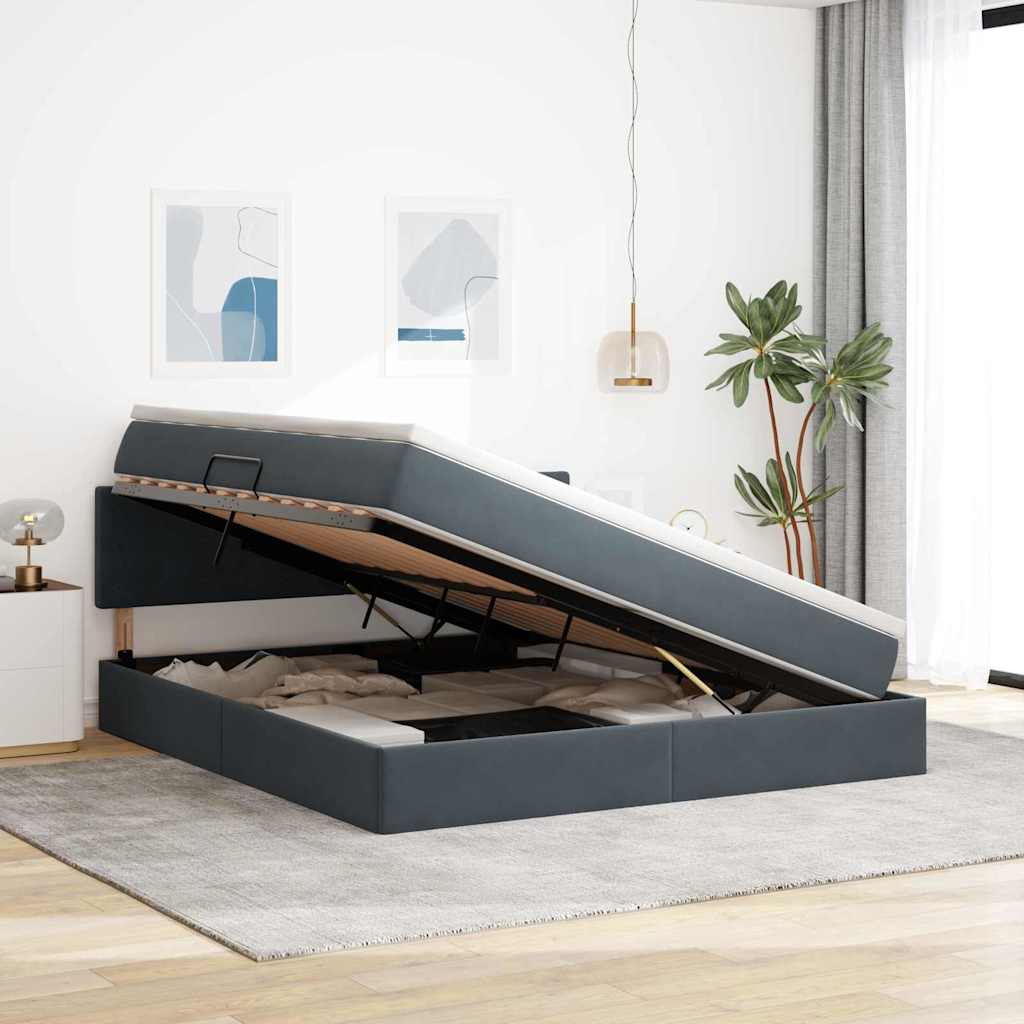 Letto con Contenitore Grigio scuro 180 x 200 cm Velluto | homemem39